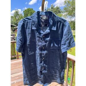 Tenth + Ocean 100% Linen Camp Shirt Mens M Blue Short Sleeve Breathable